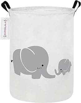 QUEENLALA Large Storage Basket,Laundry Hamper/Bathroom/Home Decor/Collapsible Round Storage Bin,Boys and Girls Hamper/Boxes/Clothing(Parent-child elephant)
