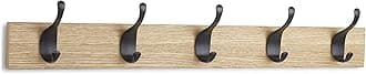 Amazon Basics Wood Wall Mounted Modern Coat Rack - 5 Hook, 57 cm, Natural, 2-Pack