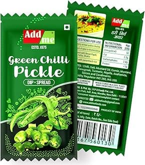 Add Me Green Chilli Pickle achar Sachet Pouch chotu Traveller Pack (Pack of 48) 576gm
