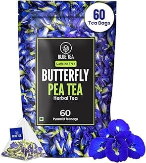 BLUE TEA - Butterfly Pea Flower Tea - 60 Count - Pyramid Plant Based Tea Bag | ANTIOXIDANT RICH | Caffeine Free - Flower Based - Herbal Tea - Chemical Free - Non Bitter | Zipper Pack