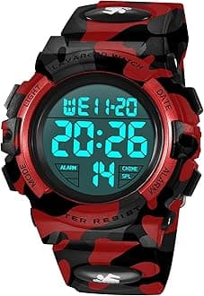 A ALPSKids Watch,Boys Watch for 3-15 Year Old Boys,Digital Sport Outdoor Multifunctional Chronograph LED 50 M Waterproof Alarm Calendar Analog Watch for Children with Silicone Band,Kids Gift