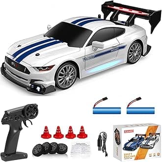 1:24 Scale RC Drift Car 4WD 2.4GHz 30KM/H High-Speed Racing Sports Toy Car with LED Lights, Racing and Drift Wheels (8602-White)