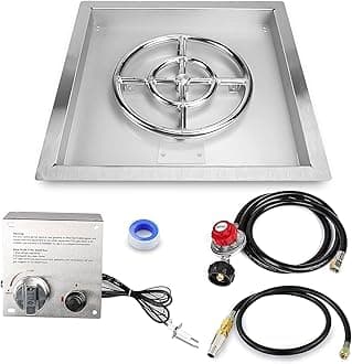 Grisun Drop-in Fire Pit Kit 18 x 18 Inch, Round Burner with Tray, Come with Upgraded Spark Ignition Kit for Gas Fire Pit, Fire Pit Table Insert Stainless Steel, Suitable for Indoor Outdoor Decoration