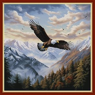 Findvoor Stamped Cross Stitch Kits for Beginners Full Range of Cross Stitching Embroidery Pattern for Adults, 11CT DIY Needlepoint Embroidery Starter Kits-Flying Eagle 17.7x17.7 inch
