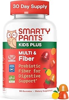 Kids Multivitamin & Fiber Gummies: Prebiotic Fiber to Support Kids Digestion with Vitamin D3, C, Vitamin B12, B6, A, Zinc, Biotin, Folate, Three Fruit Flavors, 90 Count (30 Day Supply)