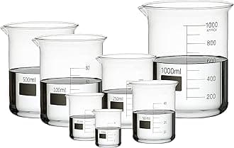 Salco Borosilicate 3.3 Glass Beaker 10 ml, 25 ml, 50 ml, 100 ml, 250 ml, 500 ml, 1000 ml with Graduation Marks, Beakers Pack of 7