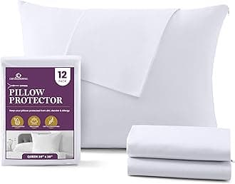 CIRCLESHOME Zippered Pillow Protectors 100% Cotton, Hypoallergenic Breathable White Pillow Covers, Protects from Allergens (Queen - Set of 12-20x30)