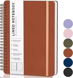 ABERLLS Brown Lined Spiral Journal Notebook with 160 Pages, 8×5.7in, A5 Spiral Notebook, Journaling Notebooks for Work, School, Women, Men, College Ruled Spiral Notebook, Hardcover Leather Journals