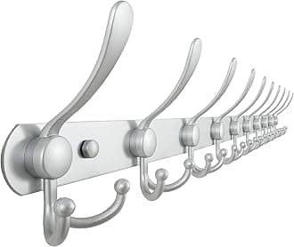 Dseap Coat Rack Wall Mount - 38” Long 10-Tri-Hooks Heavy Duty Coat Hanger Rail Wall Hooks for Hanging Coats Hats Clothing Clothes Purse Mudroom Entryway, Silver