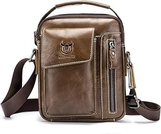 BULL CAPTAIN Mens Shoulder Bag Vintage Fashion Genuine Leather Cross Body Satchel Bag For Business Casual Travel Brown