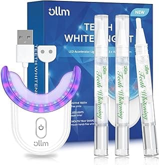 Teeth Whitening Kit Gel Pen Strips - Ollm Specially Formulated for Sensitive Teeth, Gum, Braces Care 32X LED Light Tooth Whitener, Professional Oral Beauty Products Dental Tools 2 Mouth Trays (Purple)