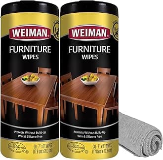 Weiman Wood Polish and Cleaning Wipes, For Furniture Cleaner, Protect from Watermarks, Stains & Aging, No Build-Up, UVX-15 Prevent Drying, Fading & Discoloration, 2 Pack with Microfiber Cloth