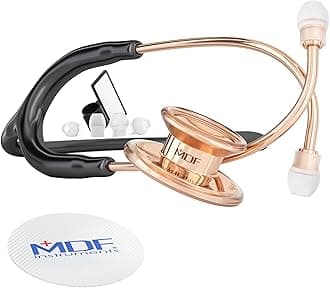 MDF Instruments, MD One Stainless Steel Premium Dual Head Stethoscopee, Adult, Black Tube, Rose Gold Edition Chestpieces-Headset, MDF777RG11