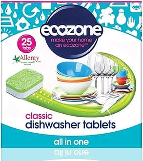 EcoZone Classic Dishwasher Tablets, Effective Cleaning Formula Cuts Through Grease & Grime, Natural Vegan & Non Toxic Tabs, Plant Based Plastic-Free, Leaves No Residue (Pack of 25 Capsules)