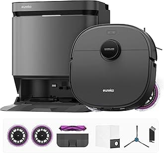 Eureka J15 Pro Ultra Robot Vacuum and Mop with Self Emptying Base, 16,200 Pa Suction, Flex-Arm Design Mop, Auto Mop Hot Water Washing & Hot Air Drying, Anti-Tangle, AI Obstacle Avoidance, Black