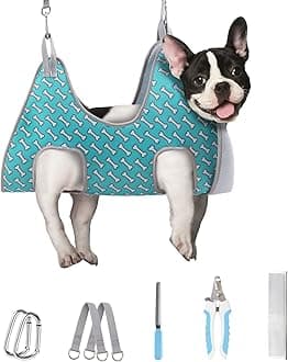 Supet Dog Grooming Hammock Harness for Dogs Cats, Relaxation Pet Nail Clipper Hammock, Restraint Dog & Small Animal Leashes Sling for Groomingk for Nail Trimming (Coral Blue, S)