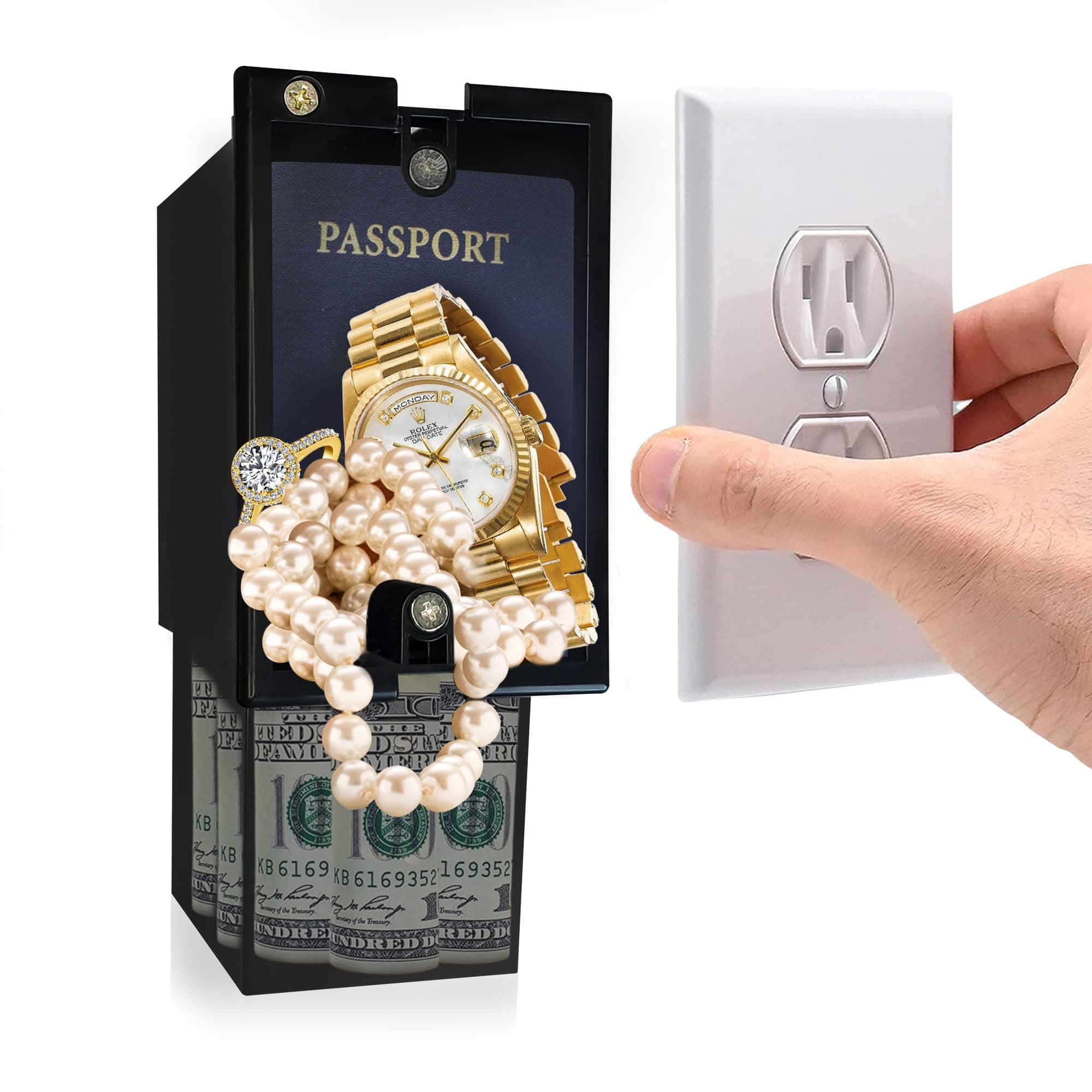 Wall Outlet Safe - Hidden Diversion Safe (Simple Install, Magnetically Attaches For Quick Access) Hiding Places for Valuables | Hide in Plain Sight Key Money Jewelry Cash Holder Safes Outlet Safe Box