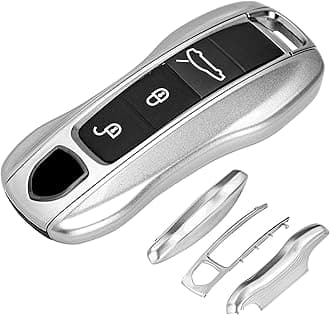 AeroBon 3-Piece Painted Key Fob Cover Compatible with Porsche Key Shell, Key Fob Shell Replacement (MK2, Silver)