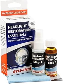 SYLVANIA - Headlight Restoration Essentials Kit - UV Block Clear Coat, Most Important Step to Restore Sun Damaged Headlights, Surface Activator, UV Protection for Clearer Headlights - 1 Fl Oz