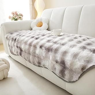 MERRYLIFE Tie Dye Thick Plush Faux Rabbit Fur Sofa Slipcovers 1-Piece Non-Slip Warm Soft Cozy Couch Covers Furniture Protector(Tie Dye Grey, Sofa Cushion 90 * 180cm)