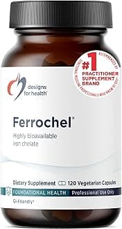 Designs for Health Iron – Vital for Energy Production, Immune & Brain Health, High Absorption Ferrochel Chelated Iron for Women & Men as Ferrous Bisglycinate Chelate – Pregnancy Safe (120 Vegan Caps)