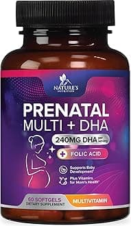 Prenatal Vitamins for Women with Folic Acid + Omega 3 DHA for Fetal Brain Development, Best Prenatal Vitamin Supplement, Daily Pregnancy Multivitamin Nutritional Support, Non-GMO - 60 Softgels