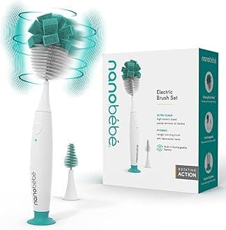 Nanobebe Electric Bottle Brush Cleaner – Baby Bottle Brush Electric Scrubber for Cleaning Brush for Baby Bottles - Rechargeable, Includes Replaceable Brush Head