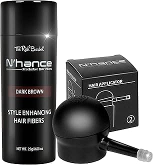 The Rich Barber N’Hance Hair Fibers & Applicator Set | Natural Concealing Hair Thickening Fibers | Long-Lasting Spray with Accessory For Crisp Hairlines, A Thicker Beard & Styling (Dark Brown)