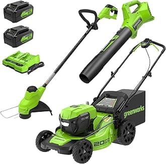 Greenworks 48V (24V x 2) 20" Brushless Cordless Lawn Mower + 12" String Trimmer + 320 CFM Leaf Blower Combo Kit with (2) 4.0Ah Batteries & Dual Port Fast Charger
