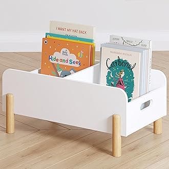 Montessori Bookshelf for Kids, Wooden Book Shelf for Kids Rooms, Toddler Book Caddy with Adjustable Divider, Floor Book Display, Baby Book Rack for Classroom Nursery