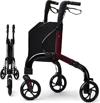 Premium 3 Wheel Rollator Walker for Seniors, Lightweight Foldable Elderly Three Wheeled Rollator with Storage Bag, Aluminum Mobility Aid Rolling Walker