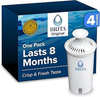 Brita Standard Water Filter for Pitchers and Dispensers, BPA-Free, Reduces Copper, Cadmium and Mercury Impurities, Lasts Two Months or 40 Gallons, Includes 4 Filters for Pitchers