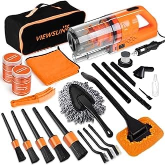 Viewsun Car Cleaning Kit, Orange 17pcs Car Interior Detailing Kit with High Power Handheld Vacuum, Detailing Brush Set, Windshield Cleaner, Cleaning Gel, Complete Auto Accessories for Women Men Teens