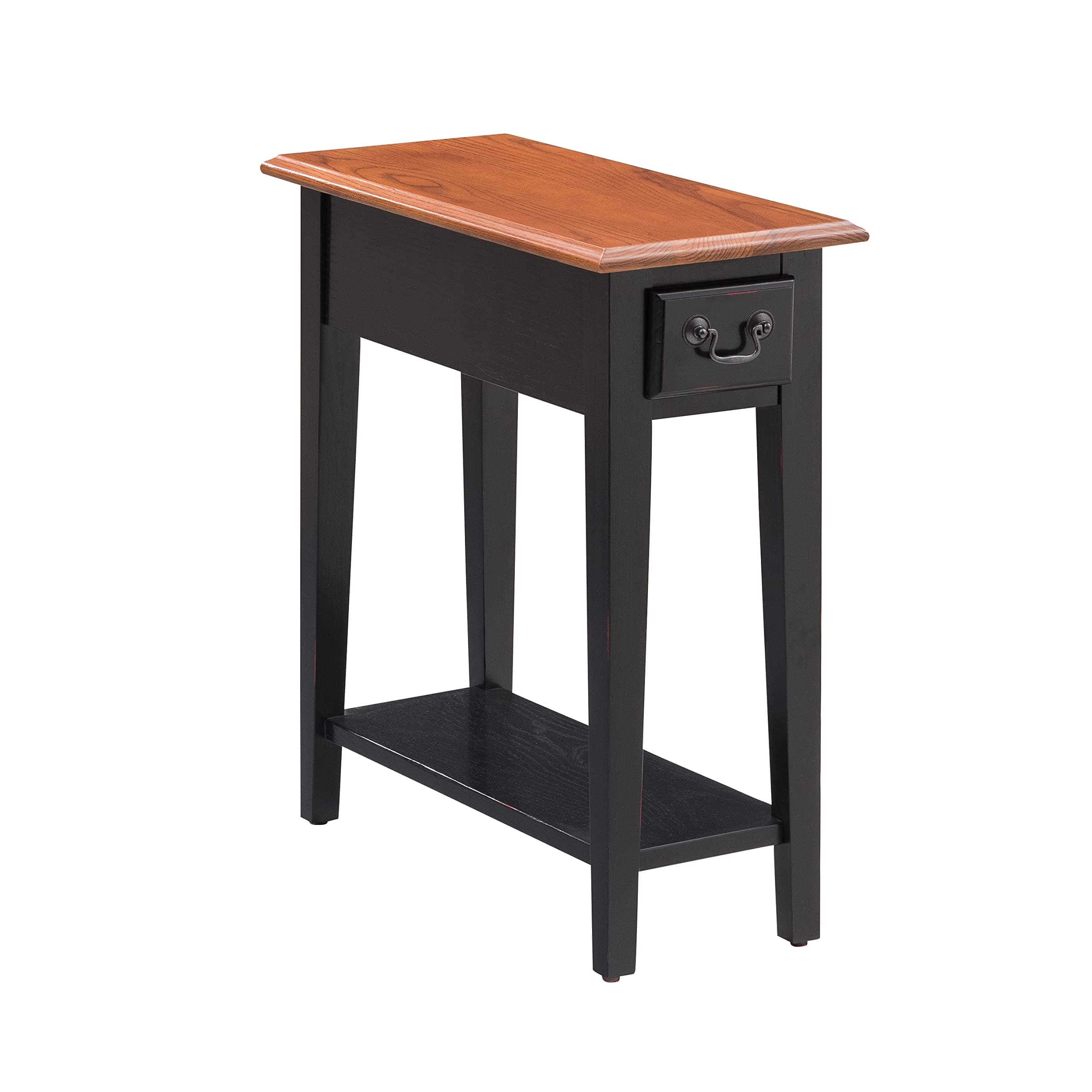 Leick Home Haven Ridge Narrow End Table, Solid Wood, with Drawer and Shelf, for Living Room and Small Spaces, Medium Oak and Black, 9017-SL