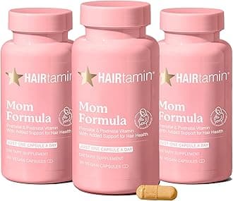 MOM Vegan Prenatal & Postnatal Multivitamin Capsules & Hair Growth Vitamins, Postpartum, Breastfeeding, Hair Nails, and Skin Vitamins for Women with Biotin, Zinc, Iron (3-Pack), 90.0 Count