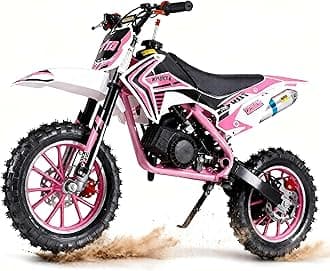 leasote 50cc Kids Dirt Bike Pink Dirt Bike 2 Stroke Gas Powered Mini Motorcycles for Kids 8-14 with Uphill and Off-Road Conditions Pull Start motos para niños US in-Stock