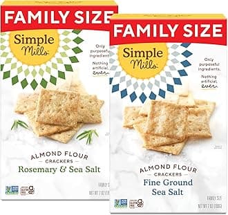 Simple Mills Almond Flour Crackers, Family Size Variety Pack (Fine Ground Sea Salt and Rosemary & Sea Salt) - Gluten Free, Vegan, Healthy Snacks, 7 Ounce (Pack of 2)