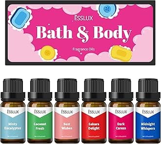 Fragrance Oils, ESSLUX Bath & Body Scented Essential Oils for Diffusers for Home, Premium Soap Candle Making Scents, Aromatherapy Oils Gift Set,10ml*6 - Coconut Fresh, Minty Eucalyptus, and More