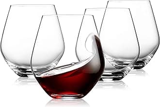 Godinger Wine Glasses, Stemless Goblet Beverage Cups, European Made - 17oz, SET OF 4