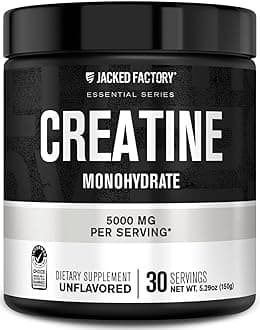 Jacked Factory Creatine Monohydrate Powder 150g - 5g Daily Creatine Supplement for Men and Women, Vegan-Friendly, Third-Party Tested - 30 Servings, Unflavored