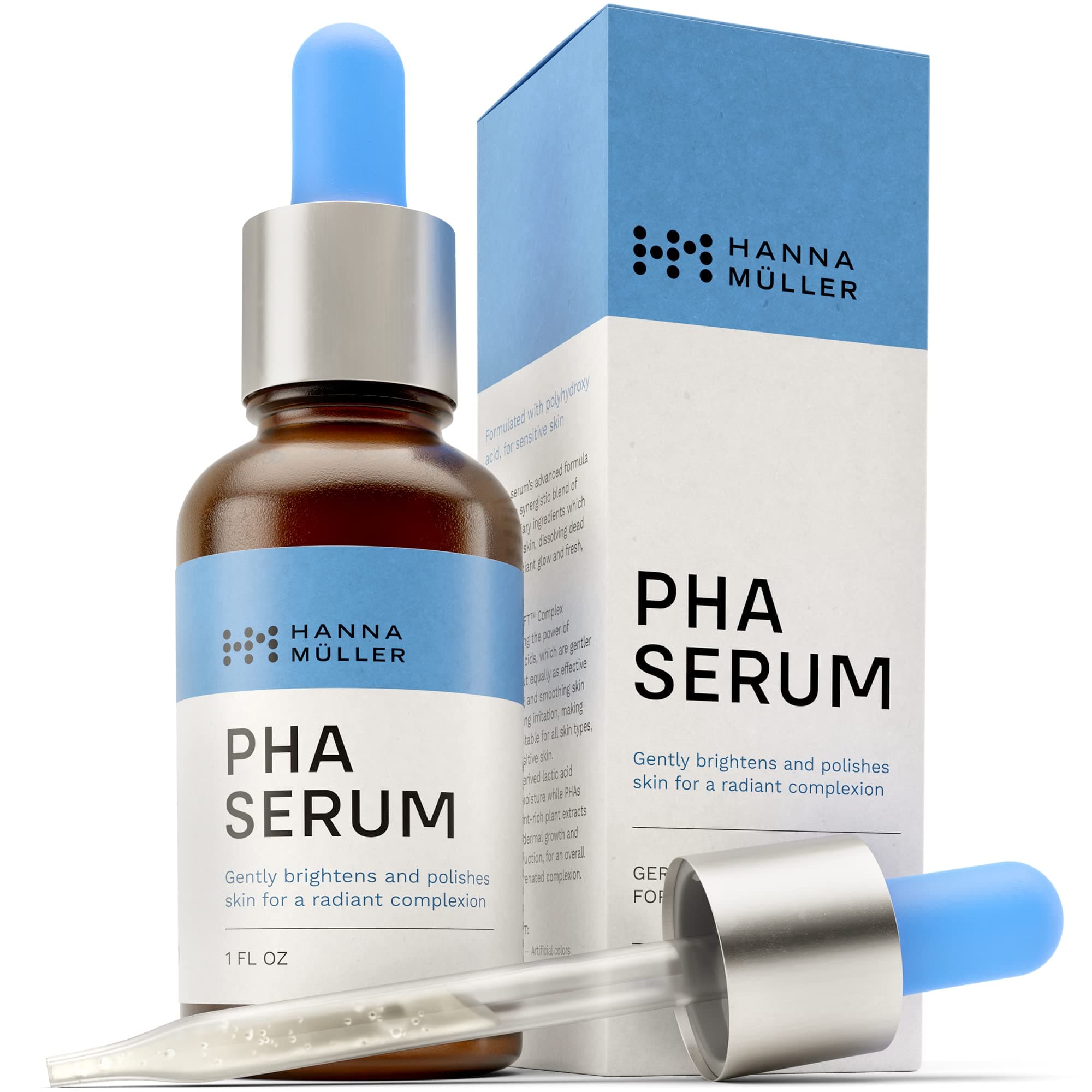 PHA Serum with 2 PHAs & 1 AHA Exfoliating Serum - PHA & AHA Serum for Face, Dark Spot Remover for Face, Facial Skin Care Products, Facial Serum, Smooth, Brighten and Reduce Pigmentation, 1 fl oz