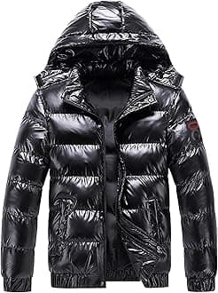 JEsilunmaMY Men's Thermal Shiny Hooded Puffer Jacket Winter Coats Water-Resistant Down Coats Insulated Padded Puffy Coat