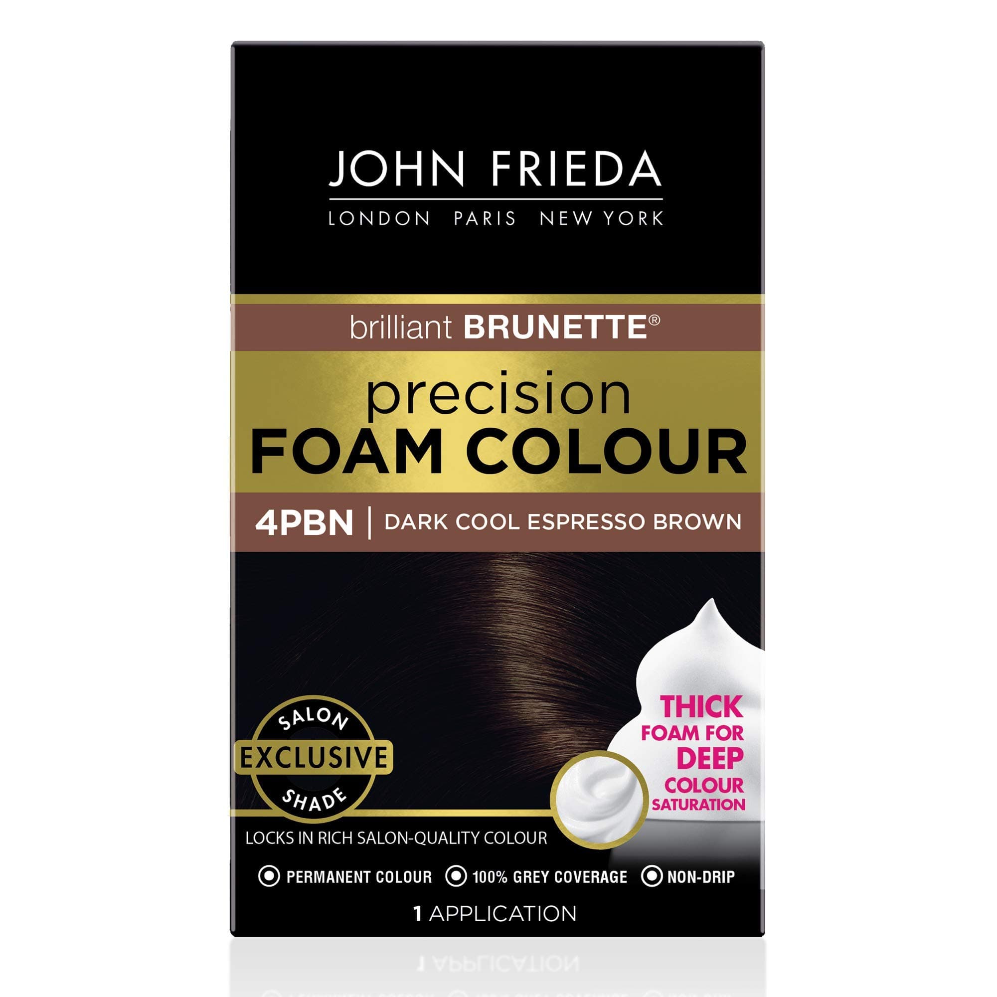 John Frieda Precision Foam Colour, Dark Cool Espresso Brown, Full-Coverage Hair Color Kit, Anti-Fade Gray Coverage, Deep Color Saturation Hair Dye, 1 Application