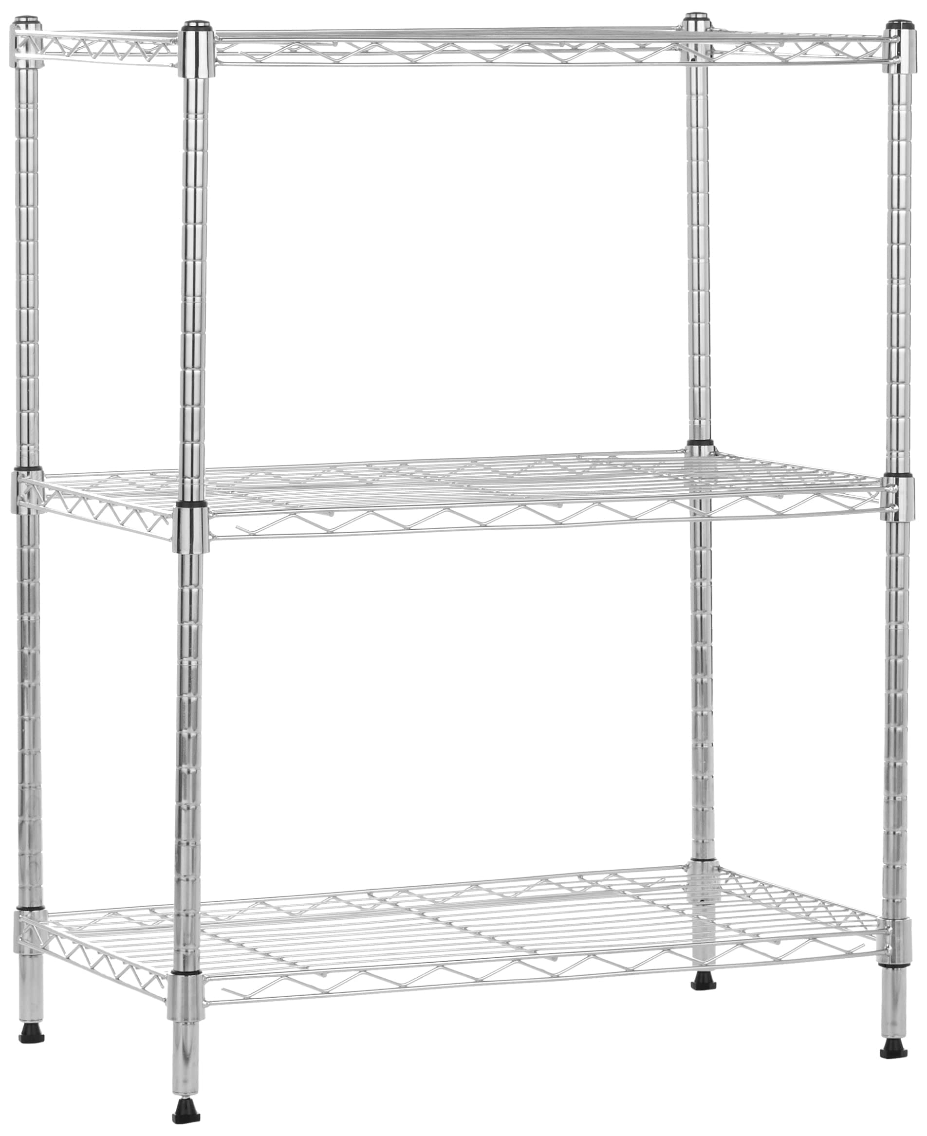 Amazon Basics 3-Shelf Narrow Storage Unit With Height Adjustable Shelves and Levelling Feet, 340 kg Max Weight, Chrome, 34 cm D x 58.9 cm W x 76.2 cm H