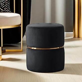 Wooden Puffy Round Footstool - Ottoman Stool for Living Room Furniture Round Ottoman - Sitting Pouffe Ottoman Stool/Room Dcor/Office Stool - Black