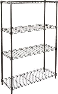 Amazon Basics 4-Shelf Storage Unit With Height Adjustable Shelves and Levelling Feet, 640 kg Max Weight, Black, 35.6 cm D x 91.4 cm W x 137.1 cm H