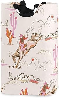 xigua Cute Rodeo Cowgirl Large Laundry Hamper with Handle, Foldable Clothes Hamper Collapsible Storage Basket for Toys and Clothes Organization in Bedroom, Bathroom, and Laundry Room