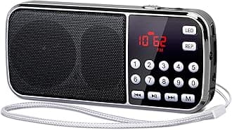 PRUNUS J-189 Bluetooth AM FM Radio, Small Portable Radios - Dual Speaker Heavy Bass, LED Flashlight, Pocket Size, TF Card USB AUX MP3 Player, Rechargeable Battery Operated Small Radio(Black)