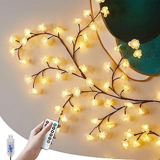 LED Tree Branch Lights for Wall Rose Lights with Remote and 8 Lighting Modes Rose Garland Willow Vine for Bedroom Indoor Wall Wedding Valentines Day Decor (White 1.8M 96LEDs)