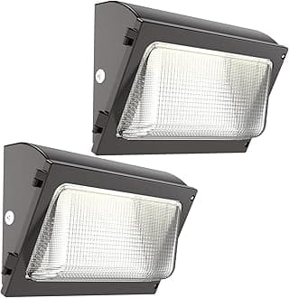 HYPERLITE - 120W LED Wall Light Pack, 2 Pack with Dusk to Dawn Photocell and Glass Lens LED Security Lights Outdoor Commercial Industrial LED Lights